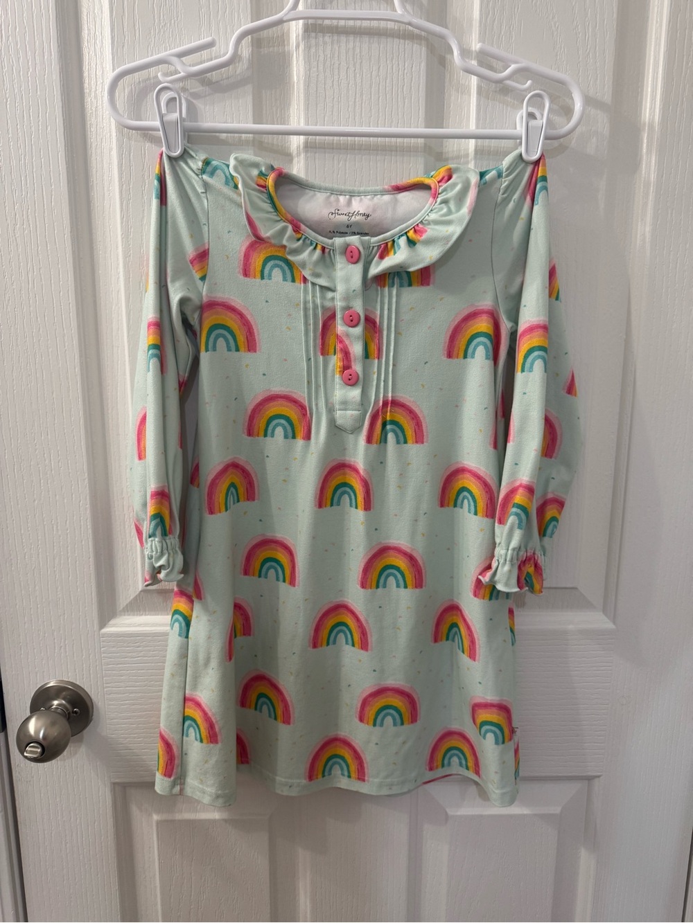SweetHoney Girls 6Y Rainbow Ruffle Neck Nightgown